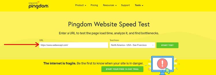pingdom test speed website